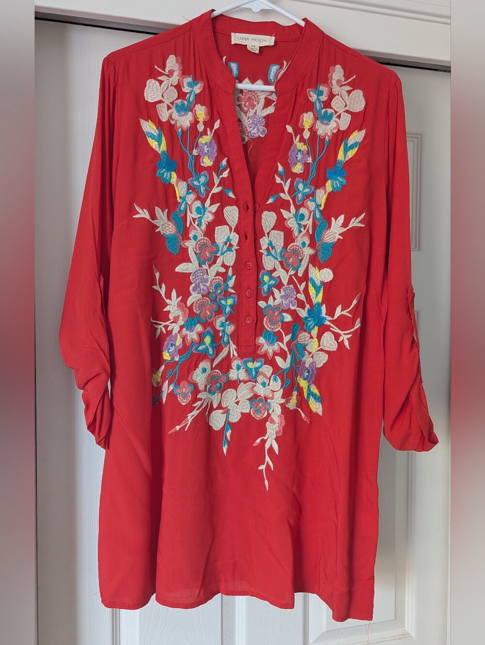 New Luna Moon Embroidered Boho Tunic Blouse